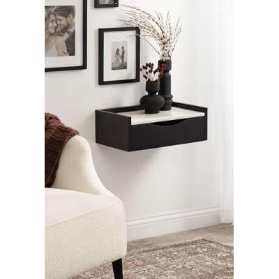 Benning Poplar Solid Wood Floating Shelf with Drawer