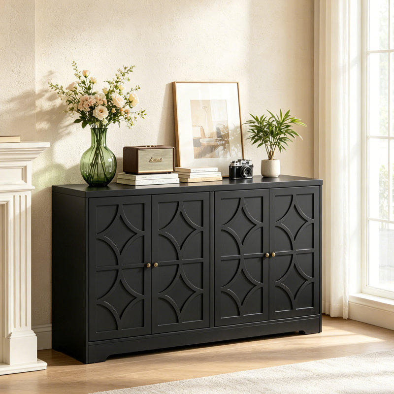 Sideboard Cabinet With 4 Doors, Black