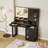 Fluted Makeup Vanity Desk with LED Lighted Mirror, Built-In Charging Station, Drawers & Transparent Storage Cabinets-44371806