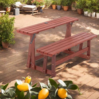 Ensembles de salle à manger de patio en 1, banc convertible en bois massif, jardin rustique