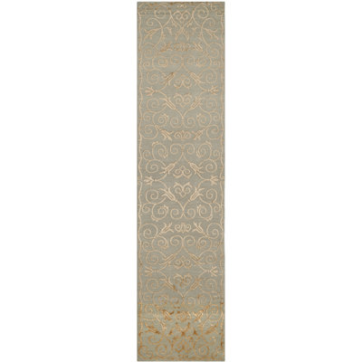 Tapis en laine/ardoise/dorée en soie noué la à la main floral Naninne