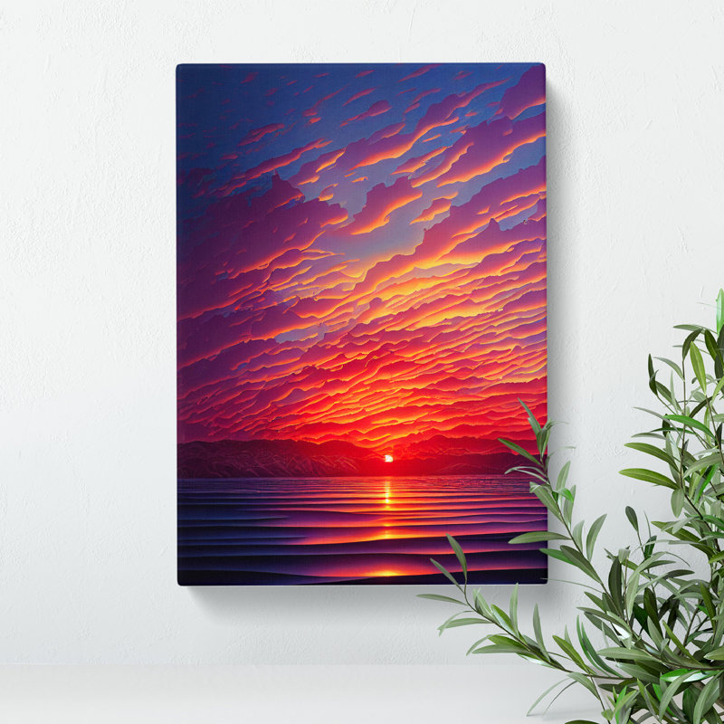 Vibrant Ocean Sunset - Wall Art, Wrapped Canvas, 50cm H x 35cm W, No Matte