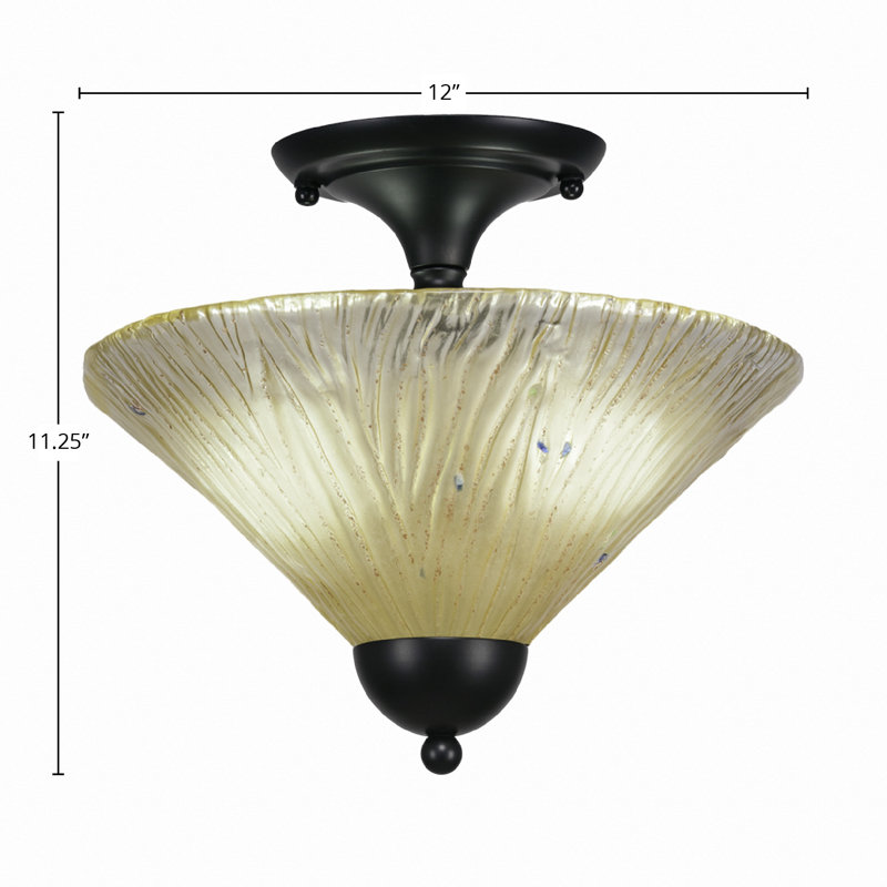 Semi-Flush 2 Bulbs With 12" Glass, Matte Black, Amber