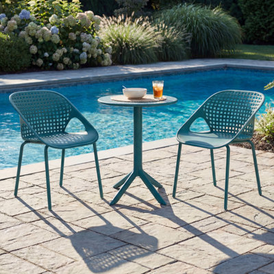 Updike Outdoor 3-Piece Plastic Bistro Dining Set With Iron-Leg Chairs