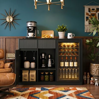 51.2'' Beverage Center Cabinet with Fridge Compartment, Built-In Power Outlet and Wine Glass Rack