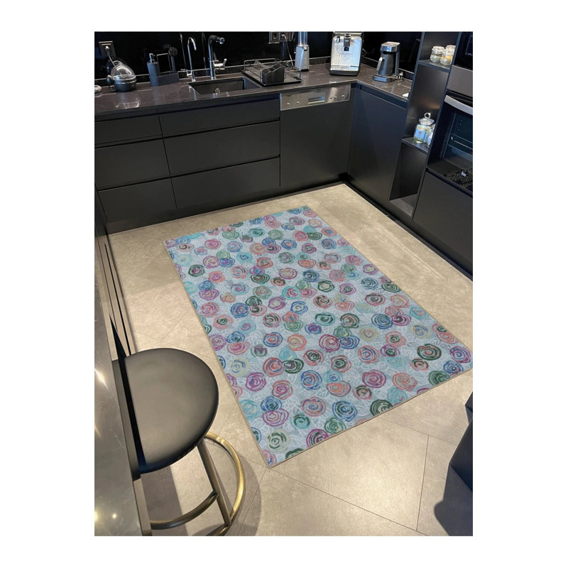 Round Floral Decorative Washable Carpet, Round 5'