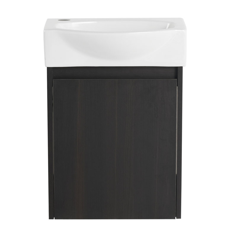 Meuble-lavabo de 16 po avec lavabo en céramique pour petites salles de bain, armoire noire moderne, espace facile à installer et à entretenir