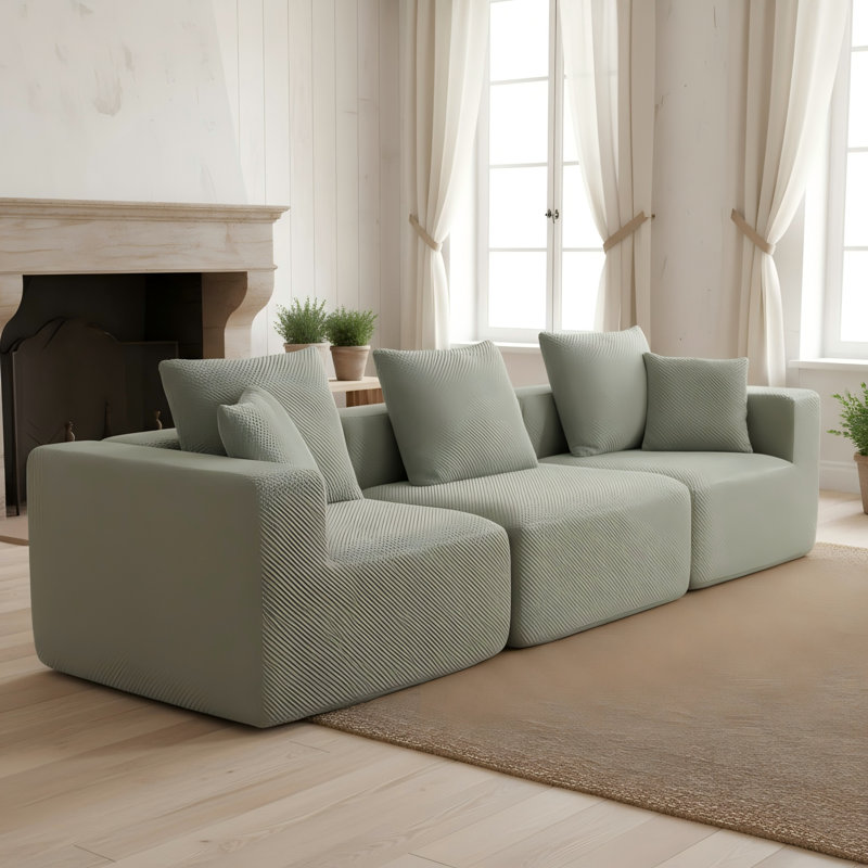 Canapé modulaire modulaire, Vert clair, 23.62" H x 111.02" W x 37.01" D