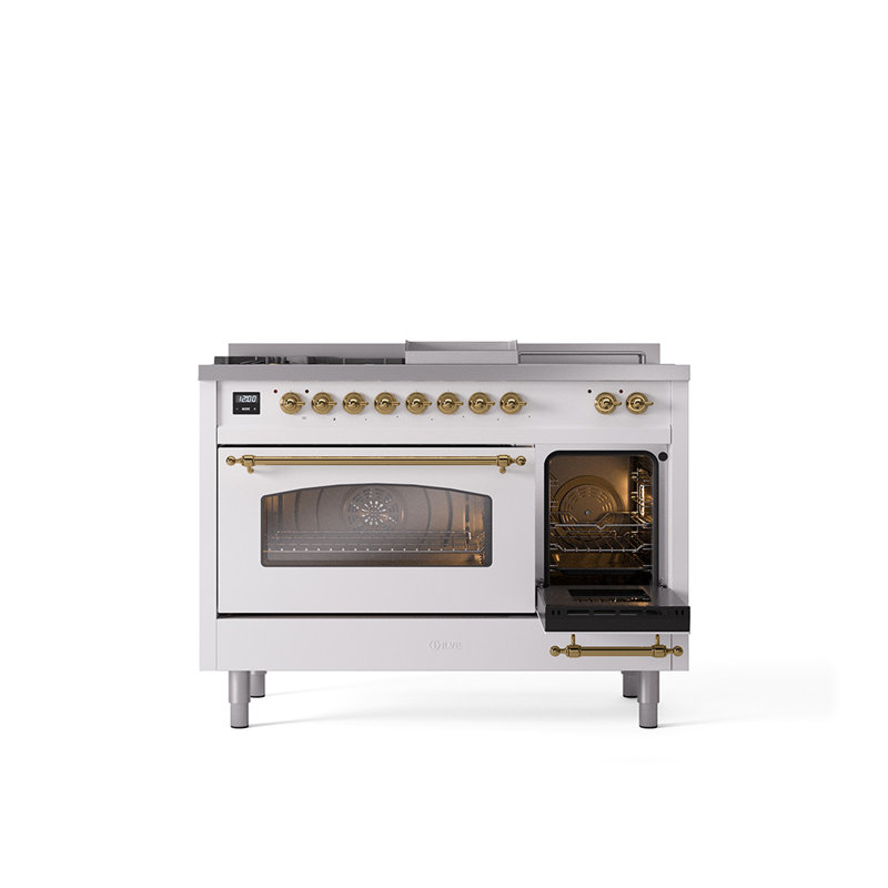 ILVE Nostalgie II 48 Dual Fuel Range, Liquid Propane, Burgundy/Brass