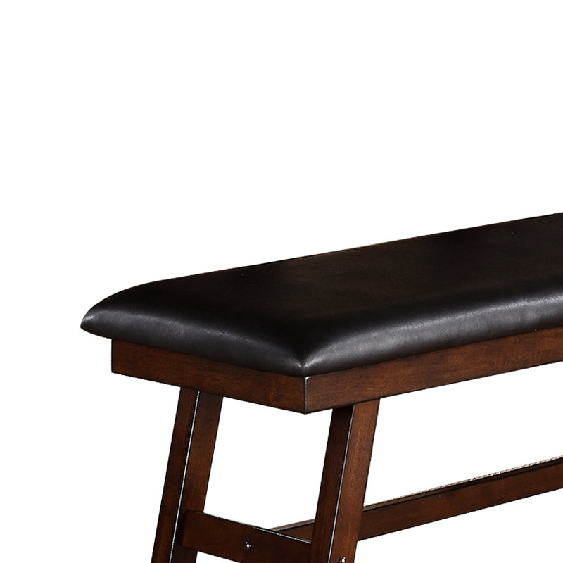 Banc de salle à manger en similicuir noir et noyer foncé avec cadre pour pieds de cuisine surélevés
