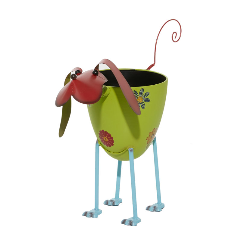 1 Piece Metal Dog Indoor Outdoor Green Planter with Floral Pattern Planter