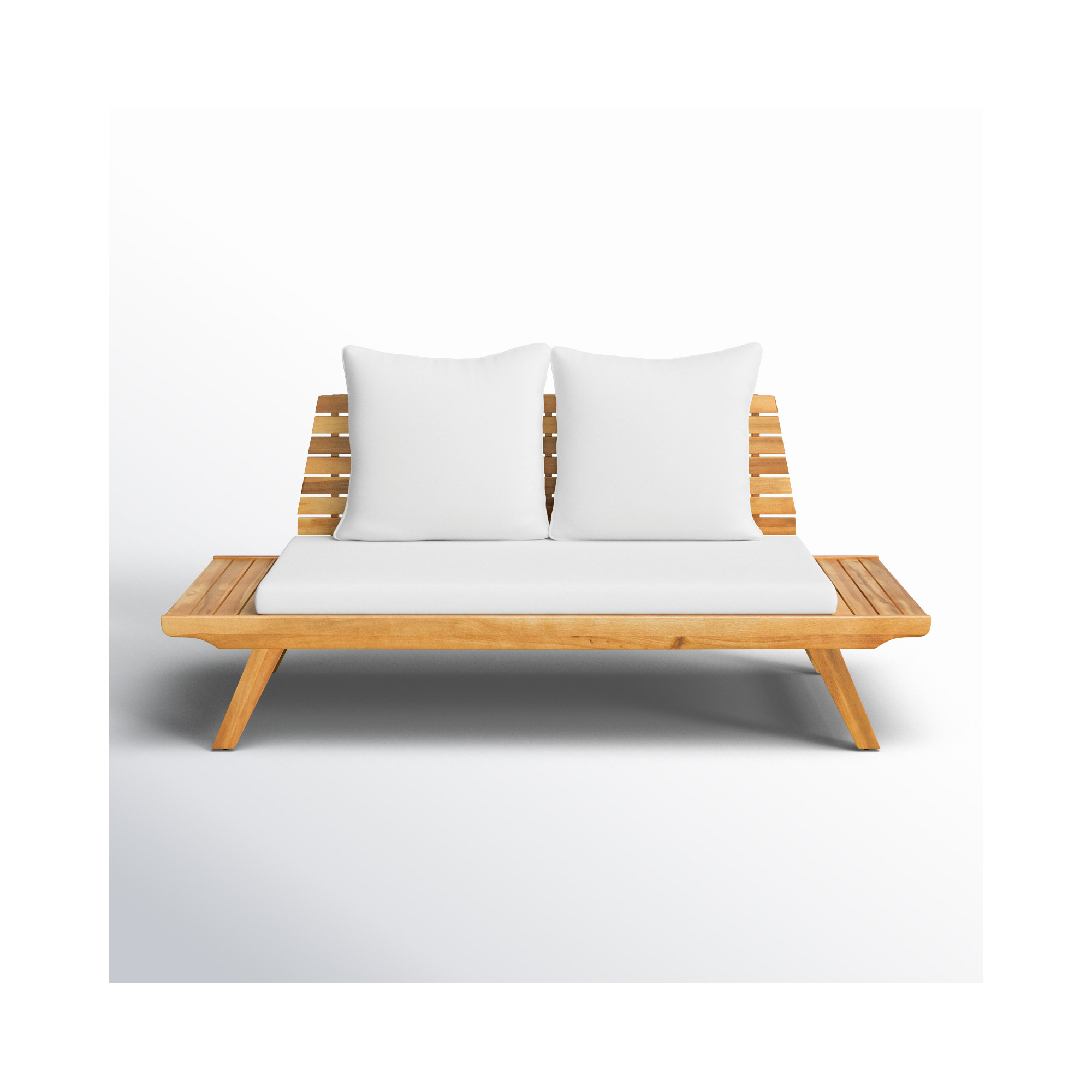 Lavinia 65'' Wide Straight Acacia Loveseat with Cushions, Teak Frame / White Cushion
