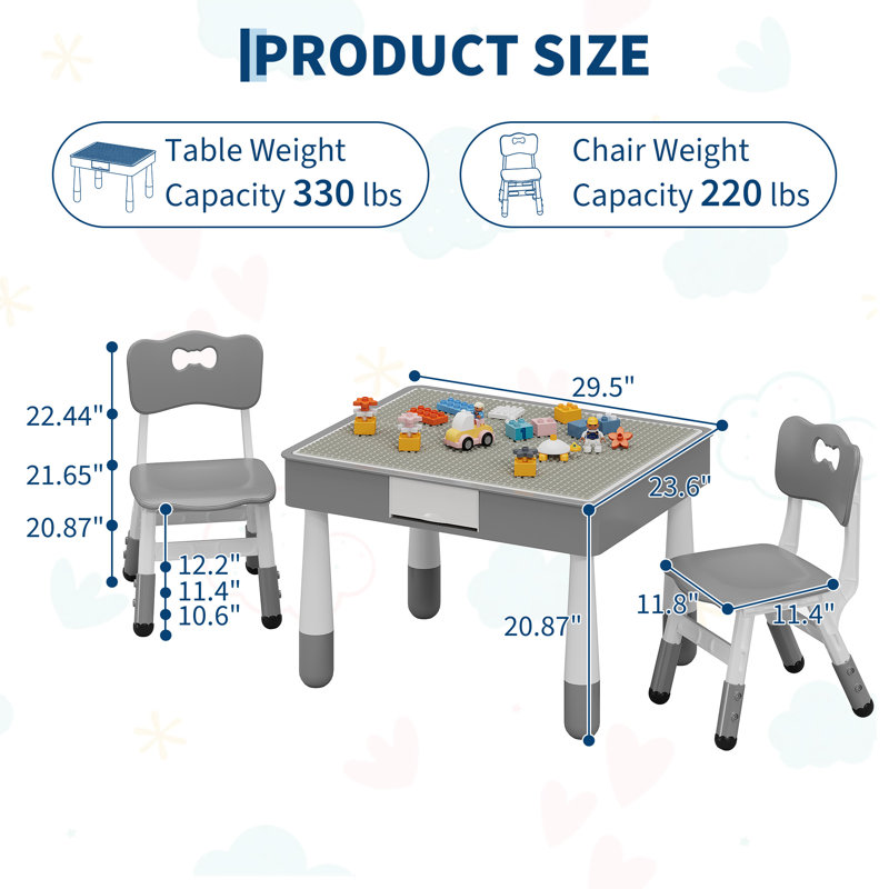 Ensemble de table et de chaises pour enfants 4 en 1, table polyvalente pour tout-petits avec 2 chaises réglables - bloc réversible double face et plateau graffiti - dessiner / lire / dîner / jouer, 3 à 10 ans