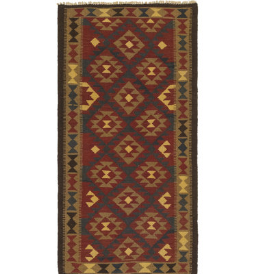 Tapis à main one-of-kind-noué la rouge/brun clair 3 pi 4 po x 6 pi zone de laine 5 po Lorain