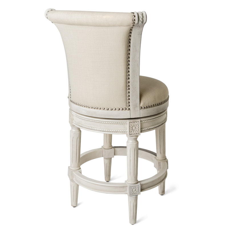 White Oak Swivel Counter Stool with Leather Upholstery