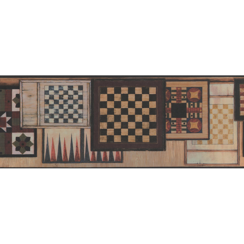 Pomfret Vintage Chess Checkers Tables Board Games Design 15' L x 9'' W Wallpaper Border
