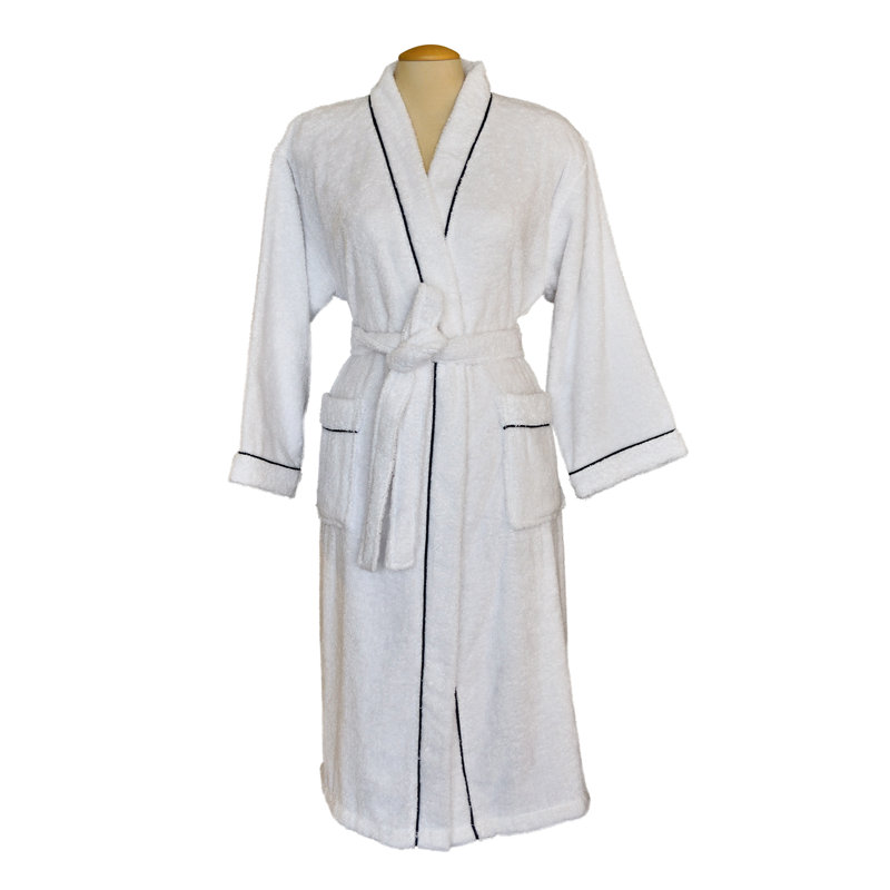 Peignoir mi-mollet unisexe avec poches Encinal, M, Blanc/noir