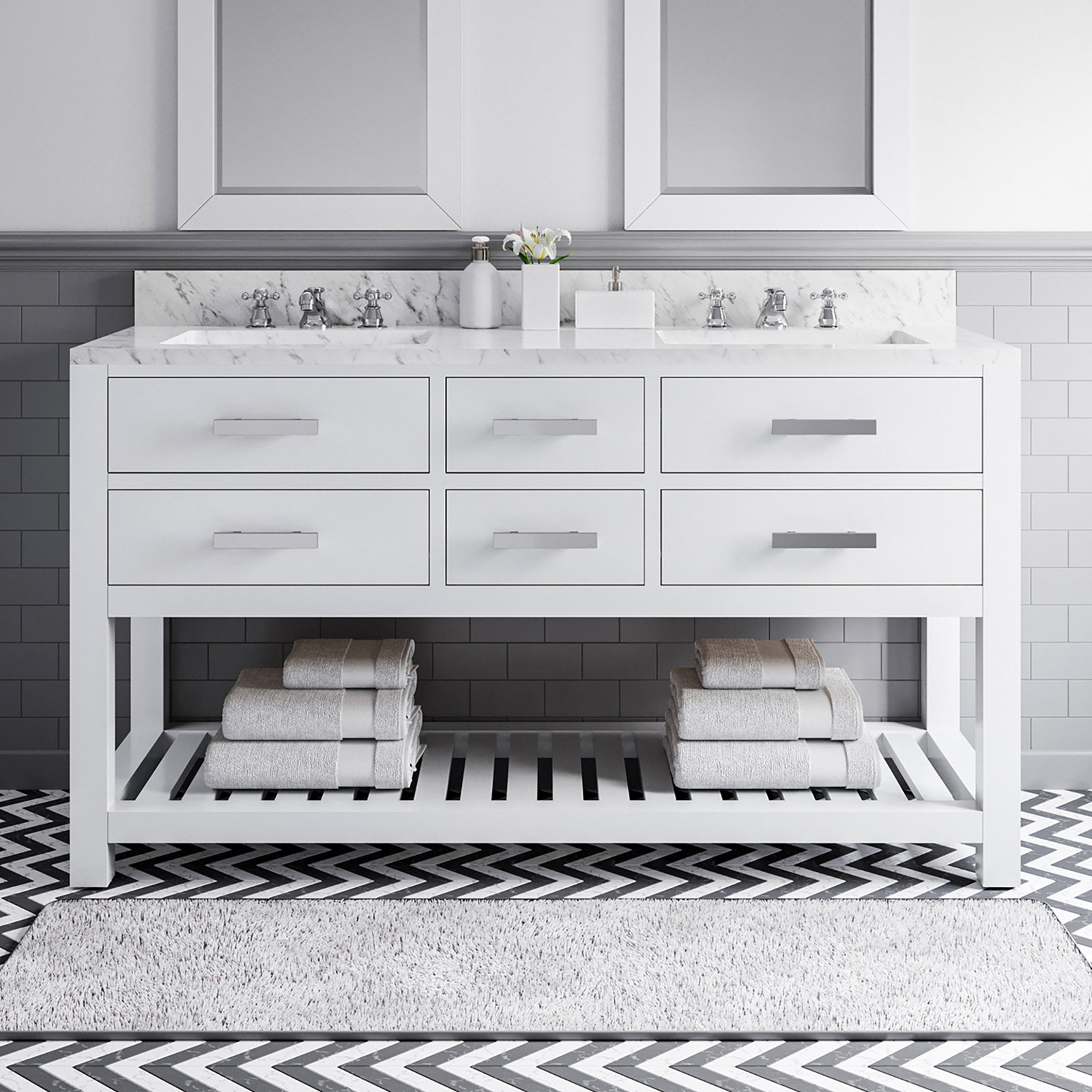 Cronin Pine Double Bathroom Vanity, Pure White, 34'' H x 60'' W x 21.5'' D