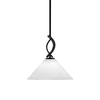 Mini-luminaire suspendu avec tige Cavella au fini noir mat avec verre de 12 po
