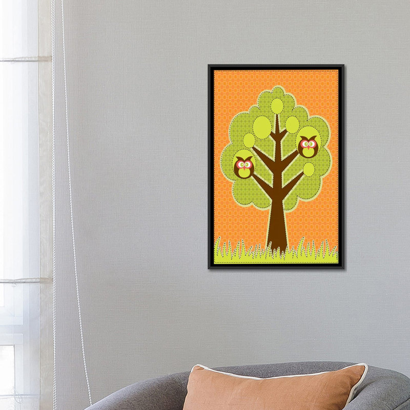 Art sur toile, hiboux dans l'arbre, H 26 po x l 18 po x P 1,5 po, Cadre noir