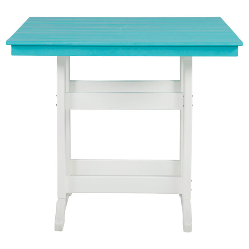 Elevated Turquoise & White HDPE Square Counter Table with Umbrella Hole