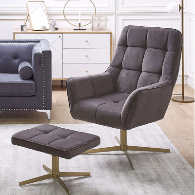 Jadyn Upholstered Swivel With Footstool Lounge Chair