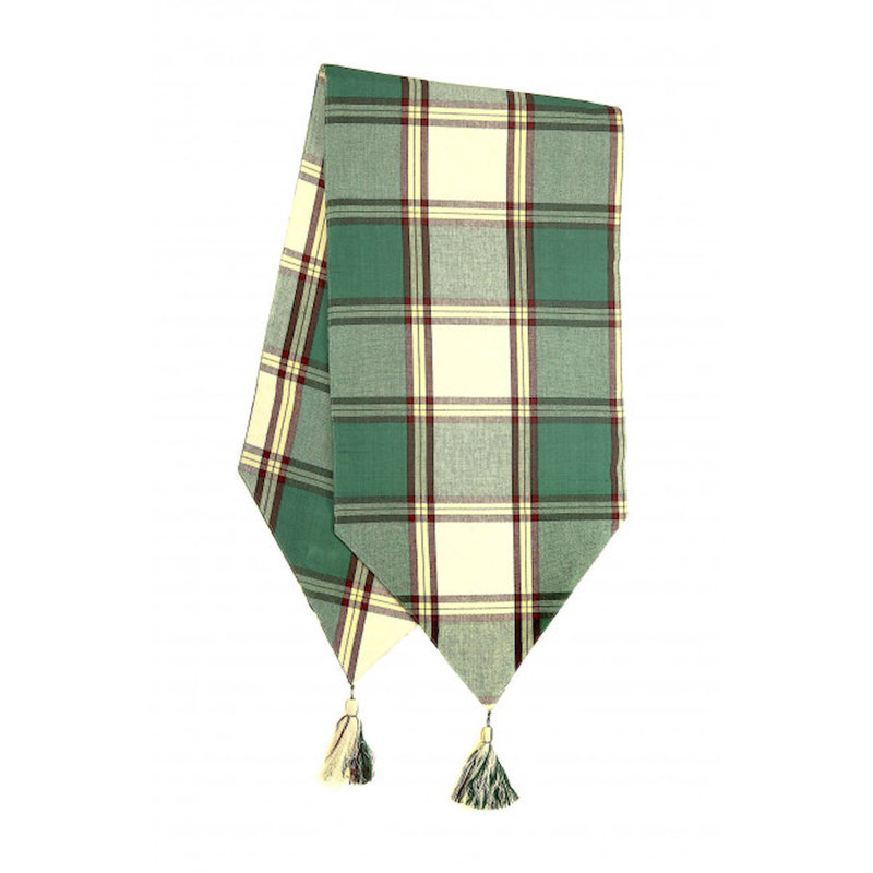 Provence Check With Tassels Table Runner, 54"L x 13"W, Green/Brown/Cream