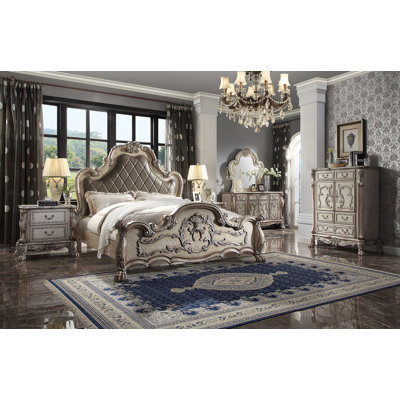 Dresden 6 Piece Luxury Solid Wood Bedroom Set Vintage Bone White, Boxspring Required