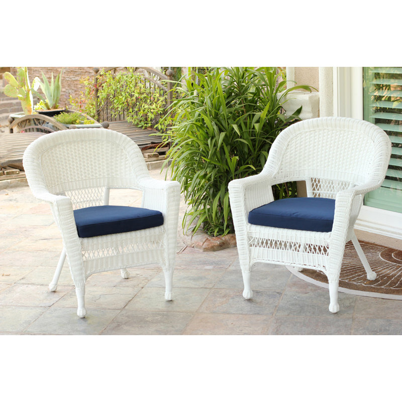 Chaise de patio avec coussins, Bleu minuit, Blanc