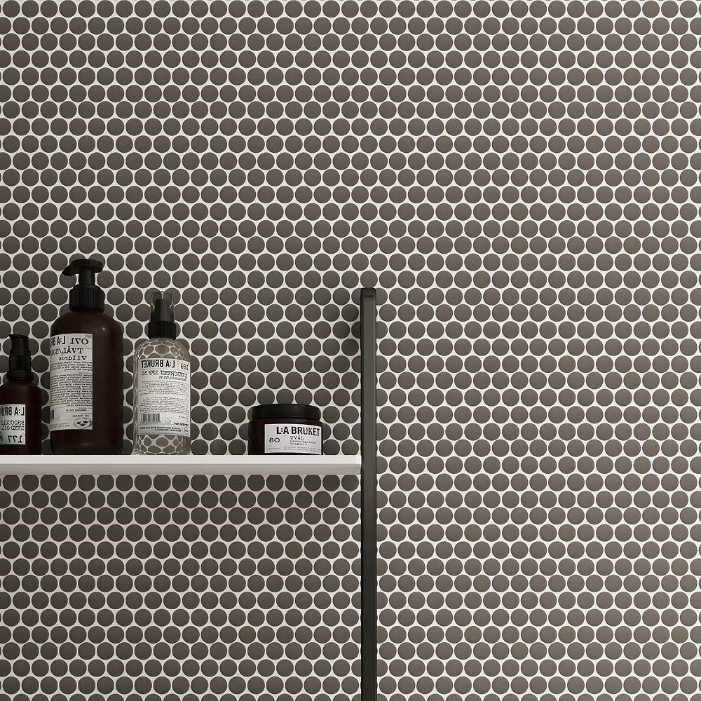 Metro Penny Round 1" Mosaic, Gray, Matte