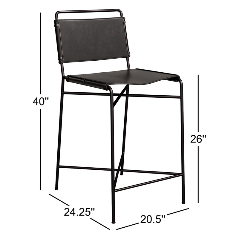 Kenza Counter Stool, Counter Stool (26” Seat Height), Vegan Leather-Black, Black