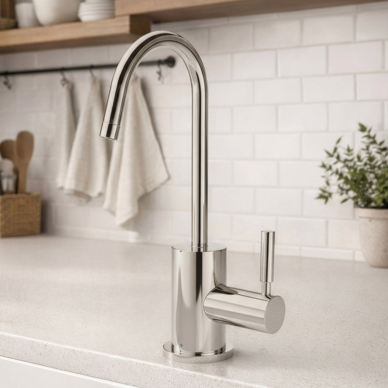  Whitehaus Point of Use Cold Water Drinking Faucet with Gooseneck Swivel Spout, Polished Nickel