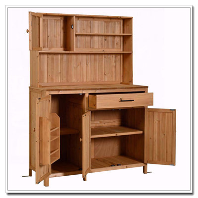 Potting Bench with Hutch,65" H Solid Fir Wood Garden Workstation