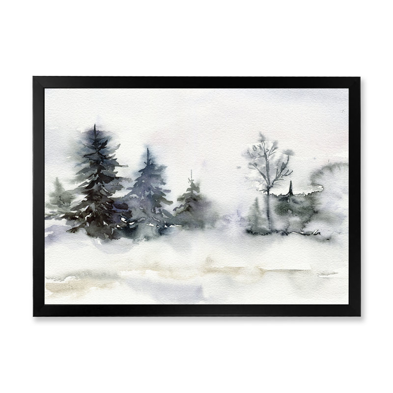 «Christmas Minimalistic Forest Landscape and Snow - Floater Frame, peinture sur toile», H 16 po x l 32 po x p 1 po