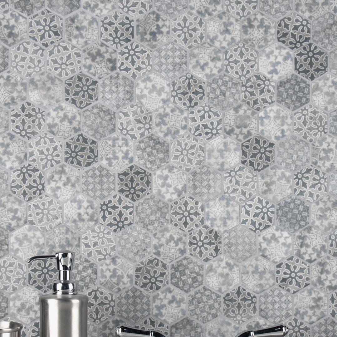 Medley 2" Hex 11-1/8 in. x 12-5/8 in. Porcelain Mosaic Floor and Wall Tile Merola Tile 