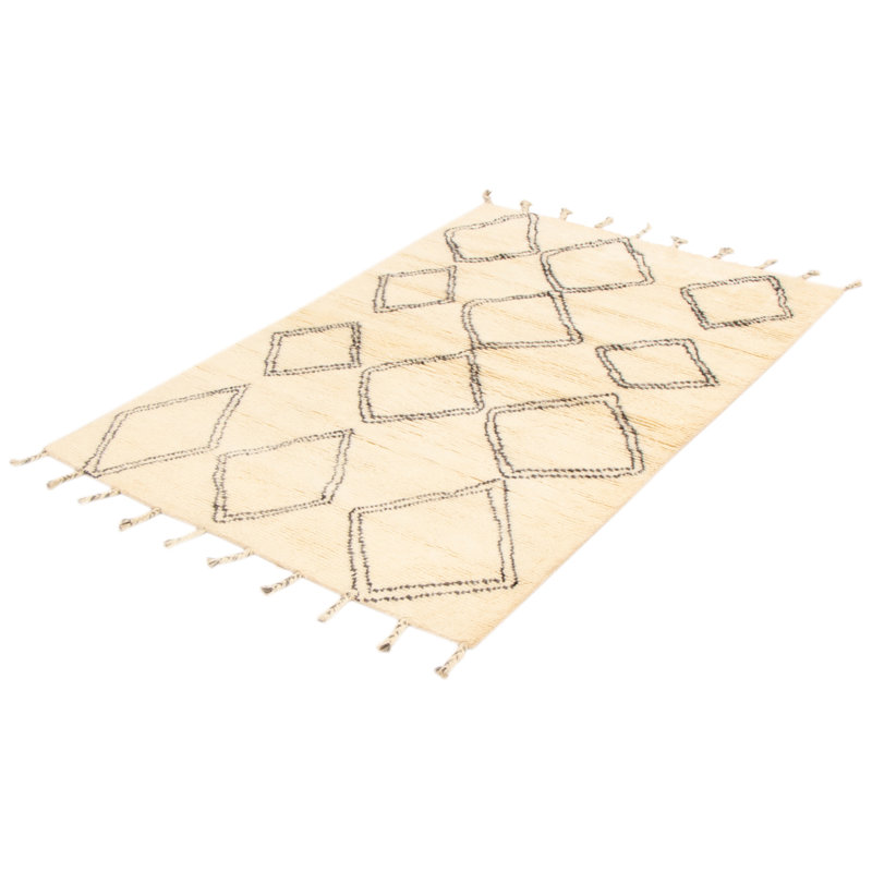 Tapis crème noué à la main de conception unique 5 pi 4 po x 7 pi 8 po Theodora