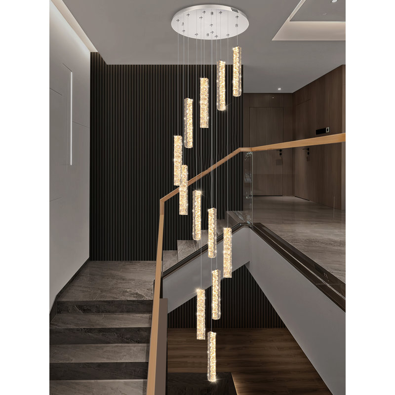 Chebia 12-Light Crystal Column Chandeliers 10ft Long Foyer Pendant Light Dimmable 3000-6000K LED