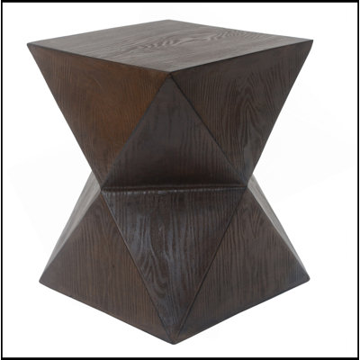 14.25 Inch Prismatic Symmetry Concrete Outdoor Side Table With Weather-Resistant Design For Patio, Garden, Or Balcony