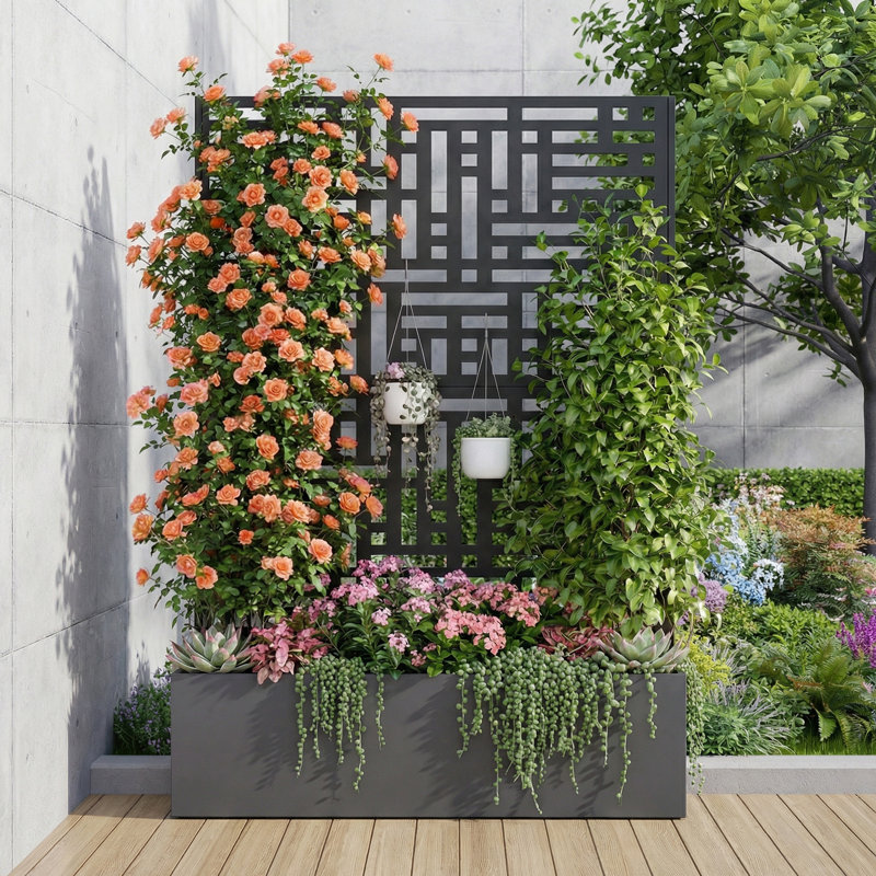 Metal Planter Box With Trellis Privacy Screen,maze
