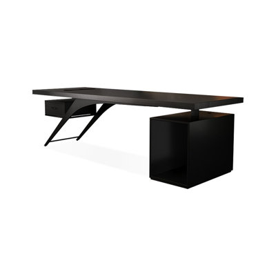 Bureau d'écriture rectangulaire en bois massif noir avec 1 tiroir, bureau d'ordinateur
