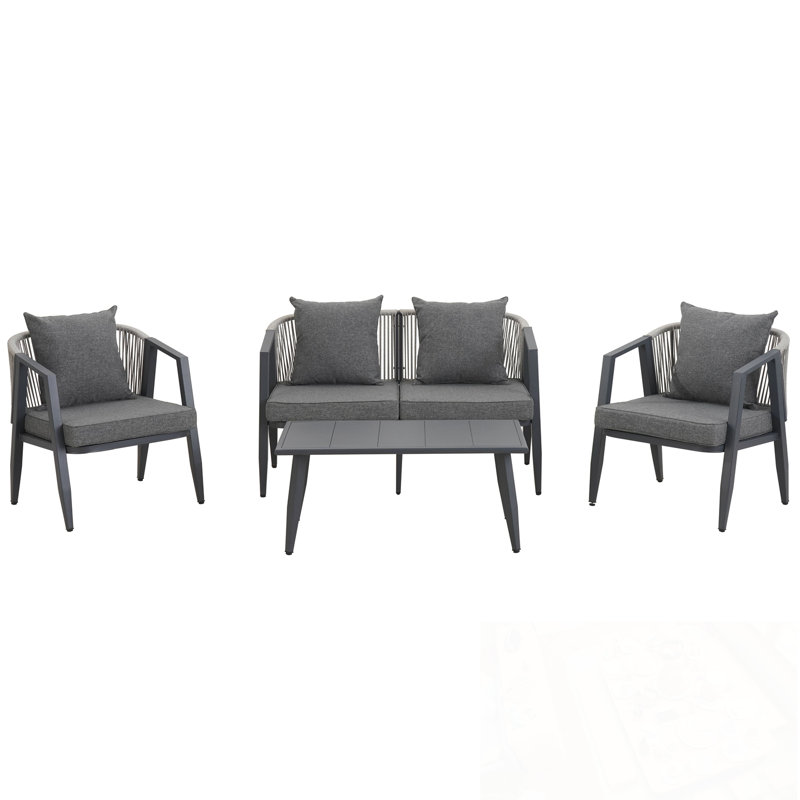 4 pièces Dawes avec 2 chaises et coussin moelleux, Gris foncé