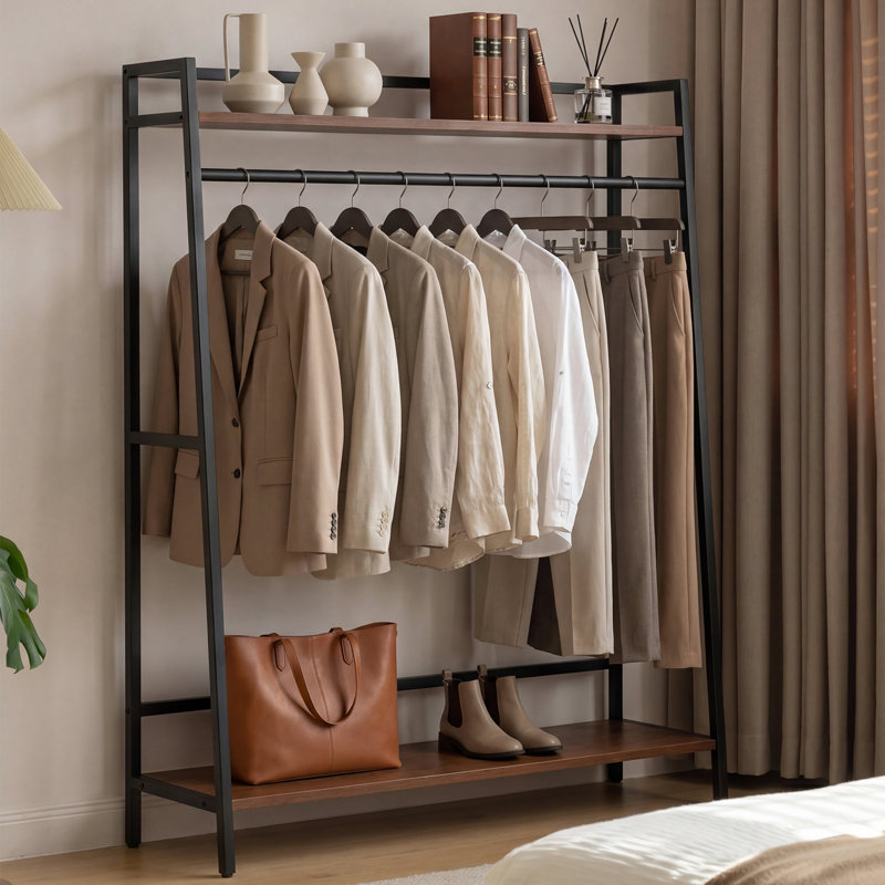 Tablette de rangement industrielle en métal avec tablettes en bois de cèdre massif, support de rangement autoportant à plusieurs niveaux pour le bureau de la chambre à coucher