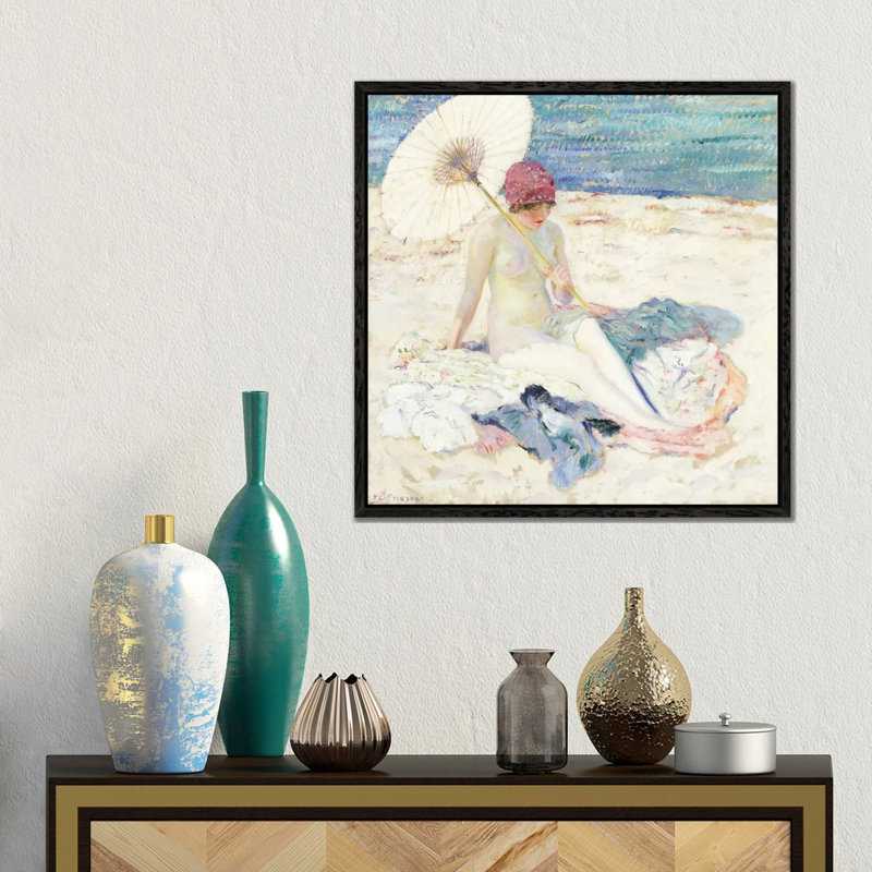 On The Beach, 1913 by Frederick Carl Frieseke - Wrapped Canvas Painting, Black Floater Frame, 45.72 cm H x 45.72 cm W