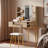 Fluted Vanity Desk With Led Mirror, Metal Legs, Jewelry Storage, 4 Drawers And Pu Stool