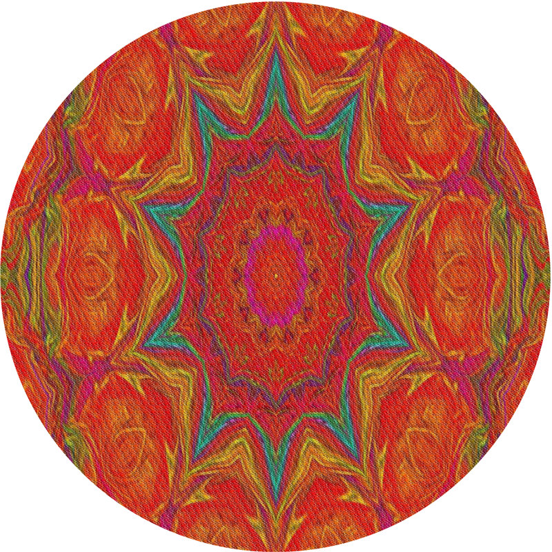 Tapis abstrait orange / bleu, Rond 6 pi