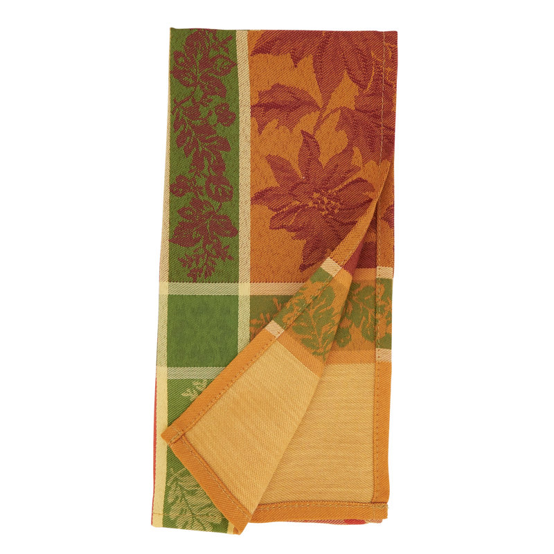 Fall Foliage Jacquard Cloth Napkins Set of 4, Orange and Green