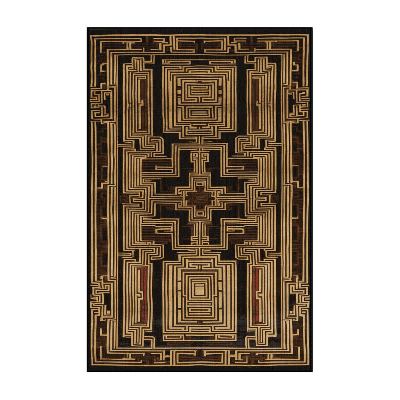 Machine Washable Art Deco Black Area Rug, Rectangle 8' x 10'