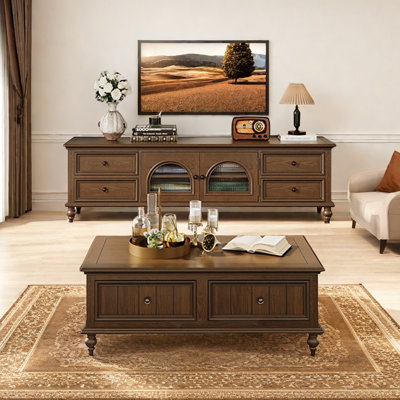 American TV stand paired with coffee table by moonlight design