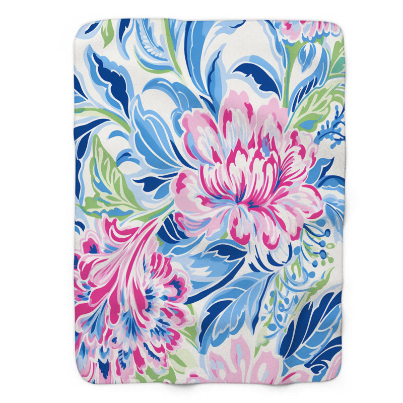 Motif de balise maritime - 1 pièce Sherpa Premium, L 60 po x L 80 po, Pétales tendance rose-bleu