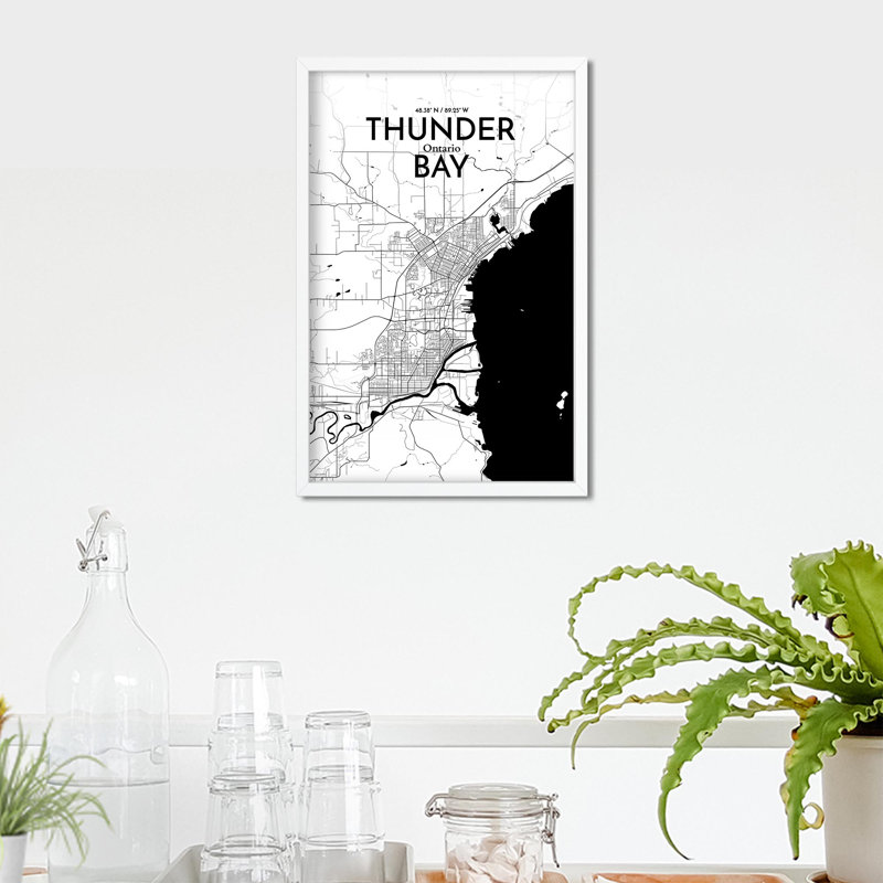 Thunder Bay City Map, impression, H 17 po x l 11 po, Noir et blanc